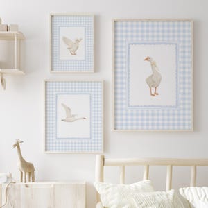 Vintage Goose Nursery Print Set: Pastel Blue Cottagecore Art (Digital Download)