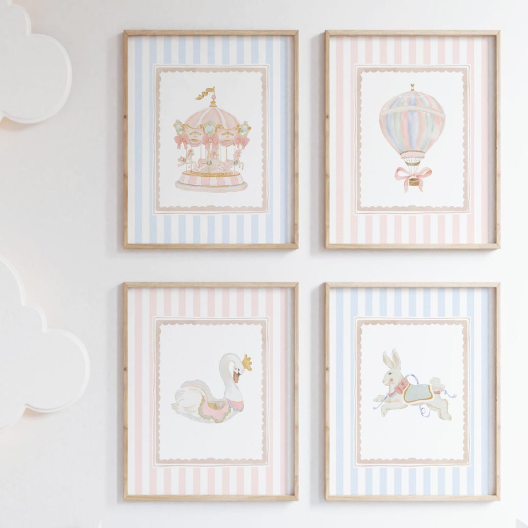 Pastel Nursery Art Prints, Set of 4, Carousel Swan (digital Download ...