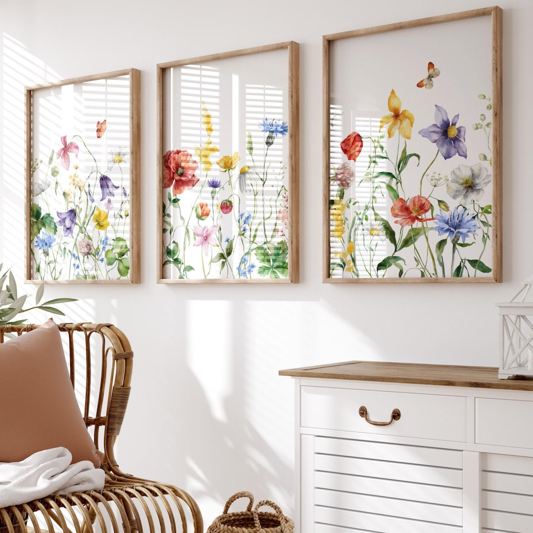 Watercolor Wildflower Print Set: Neutral Botanical Wall Art (digital ...