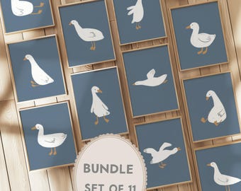 Goose Nursery Prints: Scandinavian Blue Baby Room Decor (Digital Download)