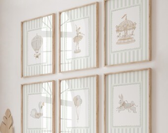 Sage Green Nursery Wall Art Prints, Set of 8 (Digital Download)