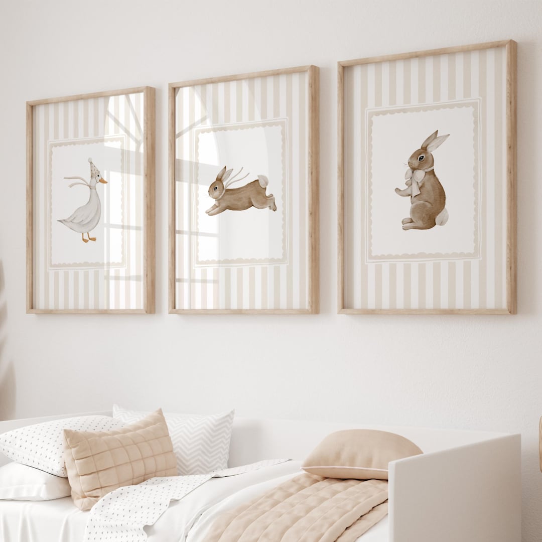 Printable Bunny Duck Nursery Wall Art Set for Neutral Baby Room Beige ...