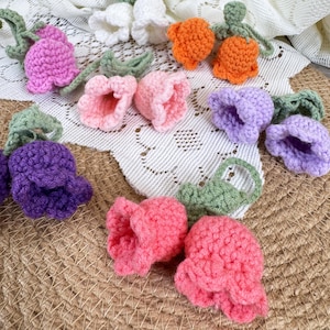 Crochet Handmade Lily Flowers , Lilies of the Valley in White, Pink & Yellow Colors, Bellflowers, Home Office Decorations, Unique Gift