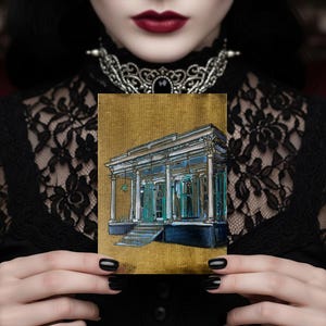 Haint Blue Southern Gothic Ręcznie malowany akryl na płótnie 5x7 Dark Academia Macabre Gullah Geechee Folklore Art | Wicked Dual