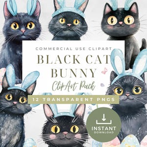 Black Cat Bunny Ears Clipart: Easter PNG Bundle