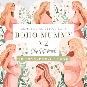 Piękna Kobieta W Ciąży Clipart PNG Bundle V2 - Ilustracja Ciążowa na Zaproszenia Na Baby Shower, Wystrój Pokoju Dziecięcego i Nie tylko