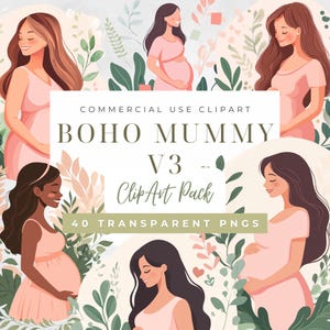 Piękna Kobieta W Ciąży Clipart PNG Bundle V3 - Ilustracja Ciążowa na Zaproszenia Na Baby Shower, Wystrój Pokoju Dziecięcego i Nie Tylko
