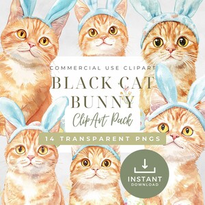 Ginger Cat Easter Clipart: Bunny Ears, Eggs PNG Bundle (Digital Download)