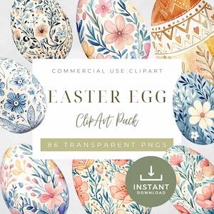 Watercolor Easter Egg Clipart: 86 Hand-Painted PNGs (Digital Download)
