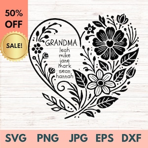 Nombre de corazón personalizado Svg, paquete de vectores de diseño de Cricut de mamá personalizado, silueta de clipart de madre Mimi, camiseta PNG, trama de corte, San Valentín