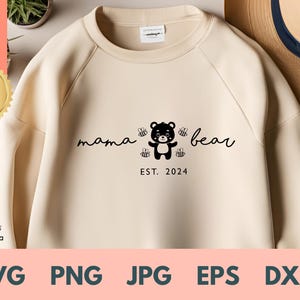Moletom personalizado Mama Bear SVG, Moletom Mama Est com nome de criança na manga, Moletom personalizado para mamãe, Moletom personalizado de Natal, PNG