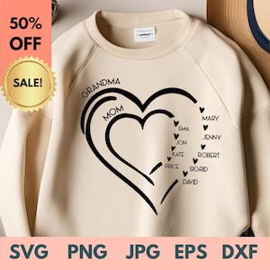 Nombre de nieto de corazón personalizado Svg, regalo de decoración personalizado, paquete de vectores de diseño de Mama Cricut, silueta de clipart de Mother Mimi, camiseta PNG, regalo