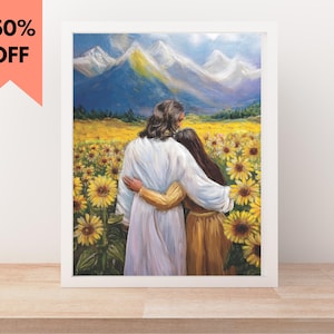 His Love, Modern Christian Art, Jesus Hugging Girl, Jesus Painting, LDS Art, Mormon Art, Bible Wall Art, Jesus and Woman, jw gifts