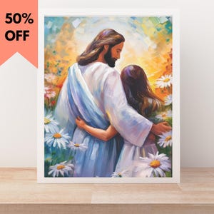 His Love, Modern Christian Art, Jesus Hugging Girl, Jesus Painting, LDS Art, Mormon Art, Bible Wall Art, Jesus and Woman, jw gifts