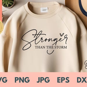 Stärker als der Sturm Sweatshirt oder Hoodie SVG | Christliche Kleidung | Auf Glaubensbasis Inspirational | Christian Style Crewneck | Geschenk für Freund