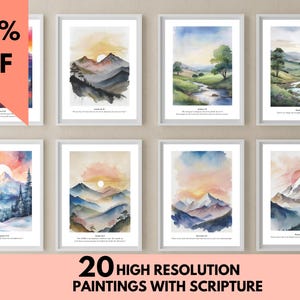 Christian Gallery | Set of 20 | Psalms 23 Scripture | Bible Verse Wall Art | John 4 | John 24 | Scripture Printable | INSTANT DOWNLOAD JPG