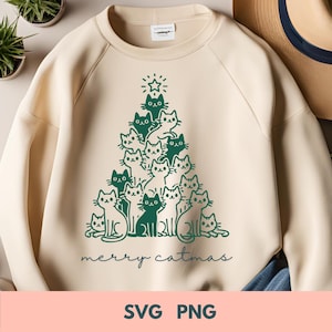 Gato Natal SVG | Feliz Catmas SVG | Árvore de Natal de Gato SVG | Mãe Gato Svg | Amante de Gato Png | Arquivos Svg para Cricut | Designs de Sublimação