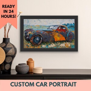 Custom Car Portrait | Father&#39;s Day Gift | Portrait from Photo | Car Watercolor | Gift for Car Lovers | Canvas Wall Art | Car Illustration