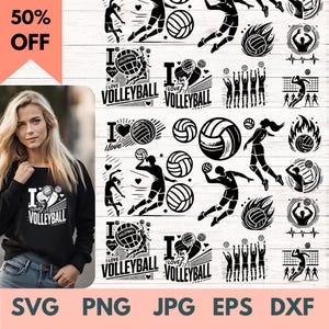 SVG-bundel volleybal: spelersilhouetten, clipart- en png-bestanden voor de Cricut Crafts & Sports Designs, volleybal png, volleybal-png