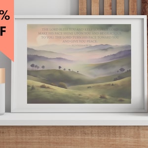 Christian Wall Art, Beige, White, Neutral, Horizontal Sketch Bible Christian Faith Art, May The Lord Bless You And Keep You, Wall Art Print
