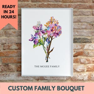 Birth Flowers Family Bouquet Digital Gift for Grandma Custom Print Personalized Gift for Mom Grandmother Christmas Gift Floral Art Family