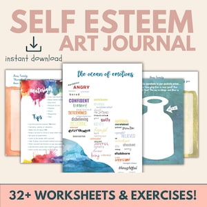 Therapy worksheet bundle | psychology resources | inner critic | boundaries | trauma | acceptance therapy | junk journal | planner | affirm