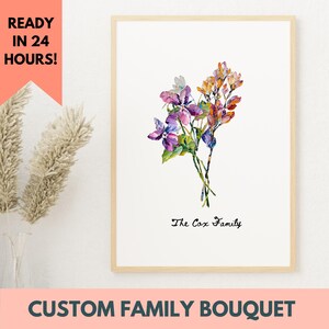 Birth Flowers Family Bouquet Digital Gift for Grandma Custom Print Personalized Gift for Mom Grandmother Christmas Gift Floral Art Family