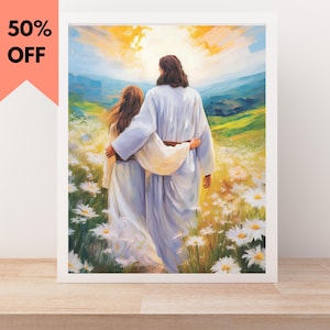 His Love, Modern Christian Art, Jesus Hugging Girl, Jesus Painting, LDS Art, Mormon Art, Bible Wall Art, Jesus and Woman, jw gifts