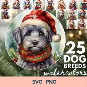 Christmas Ornament For Dog SVG Bundle Laser File. Popular Dog Breeds, 52 Christmas puppies Clipart Set, Christmas dog, puppy santa hat
