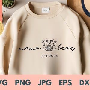 Moletom personalizado Mama Bear SVG, Moletom Mama Est com nome de criança na manga, Moletom personalizado para mamãe, Moletom personalizado de Natal, PNG