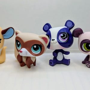 Hasbro - Littlest Pet Shop - LPS - Lot de 4 - Furet #3169, Suisse #3003, panda #353, panda yeux roses