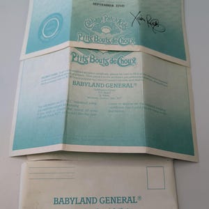 Vintage - CPK - Cabbage Patch Doll - Geboorteakte en envelop - Engels / Frans - 3 stuks