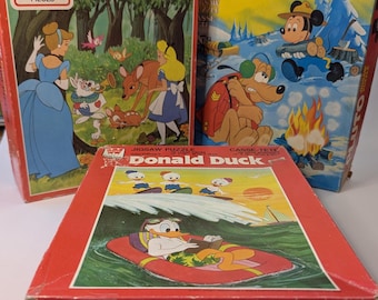 Vintage Disney - Pluto - Cinderella & Alice - Donald Duck - set of 3 puzzles with box - by Golden - all complete
