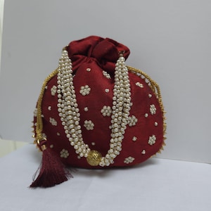 Seide Perlen handgemachte Tasche, Rückgabegeschenk, Hochzeit, Traditionell, Clutch, Handgelenk Geldbörse, Luxus Potli, Perfekt für alle Gelegenheiten, Ethnische Tasche