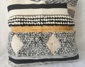 Handmade Boho Cushion Cover, Black & White Cotton Pillow Cover