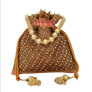 Silk Diamond Potli Bag, Beaded Handle Wrist Purse, Wedding Favor Baby Pink