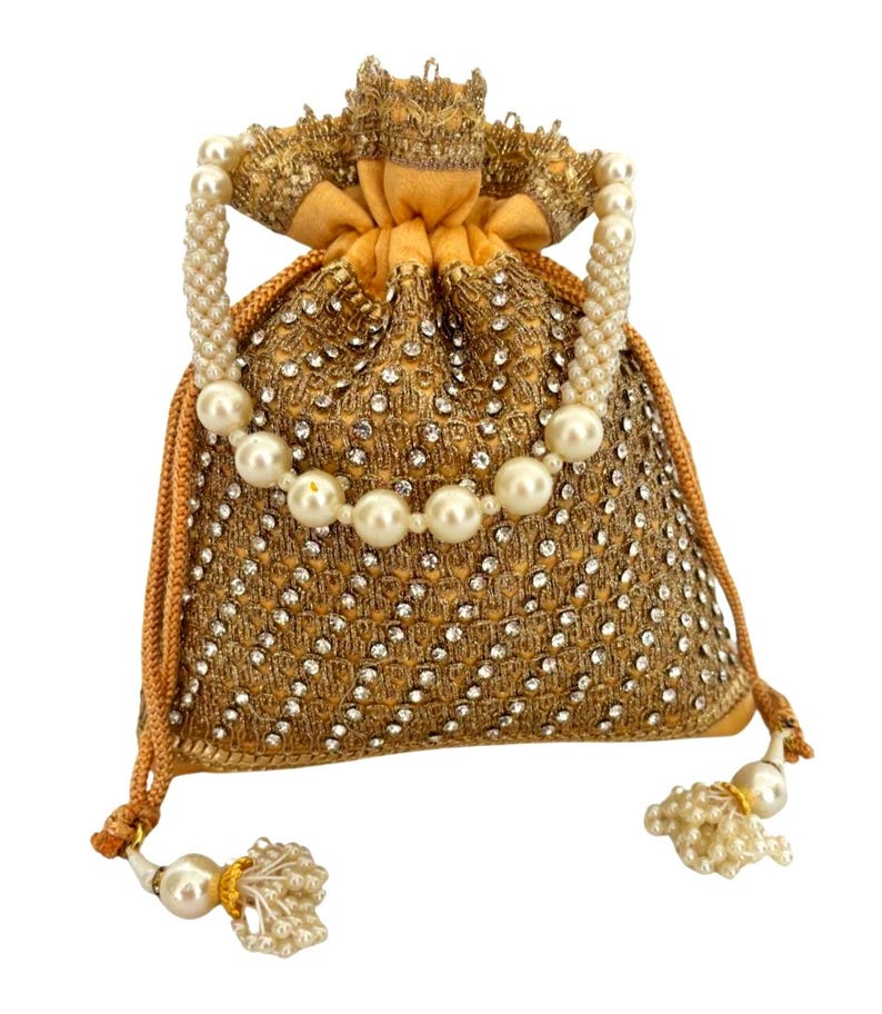 Silk Diamond Potli Bag, Beaded Handle Wrist Purse, Wedding Favor yellow