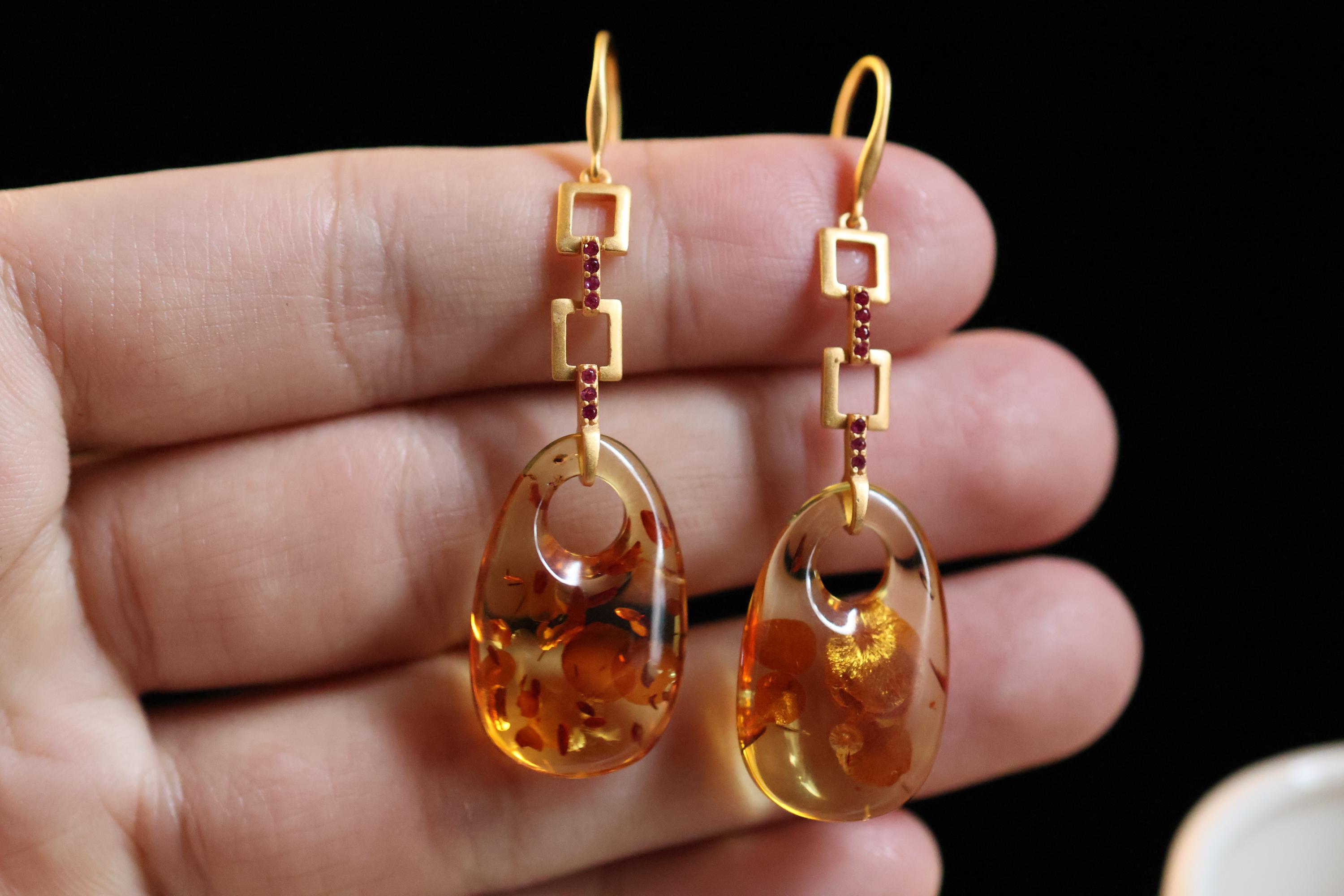 Natural Flower Amber Earrings, Vintage Amber Earrings, Original Amber Jewelry, Pristine Gemstone Gift