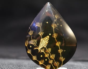 Hand Carved Amber Pendant Pristine Fish Semi-product DIY Jewelry N Art Collection