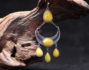 Vintage Amber Earrings, Pristine Energy Stone For Solar Plexus Chakra Healers, Old Amber N Pure Silver Mixed,