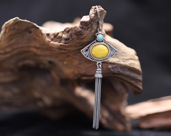 Vintage Tassel Earrings, Pure Silver Mixed With Old Amber, Mindfulness Healing Energy Stone Jewelry