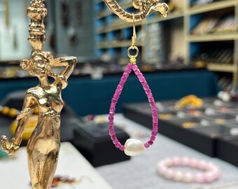 Ruby Vintage earrings, Earthy Energy Combined Ocean Pureness, Simple style Gifts for lovers and dear friends