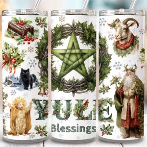 Wiccan Witch Yule Blessings Tumbler Wrap, Wicca Magic Seamless Sublimation Mug Design, Straight Tapered PNG Digital Download, 20 OZ