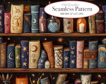 Felted Magic Library Books Seamless Pattern. Digital Download. Faux Embroidery 3D. Commercial Use. Journal Sublimation Fabric Design. 1 JPG