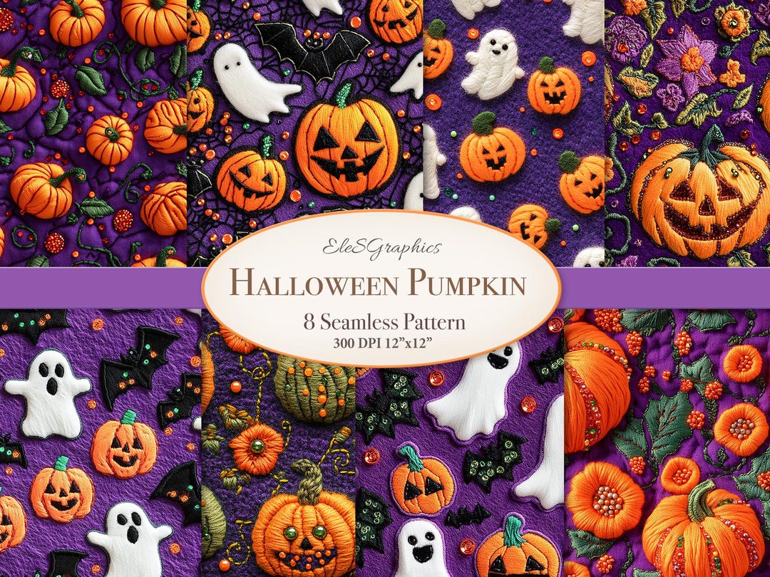 Halloween Pumpkin, Autumn Seamless Pattern Bundle. Digital Download ...