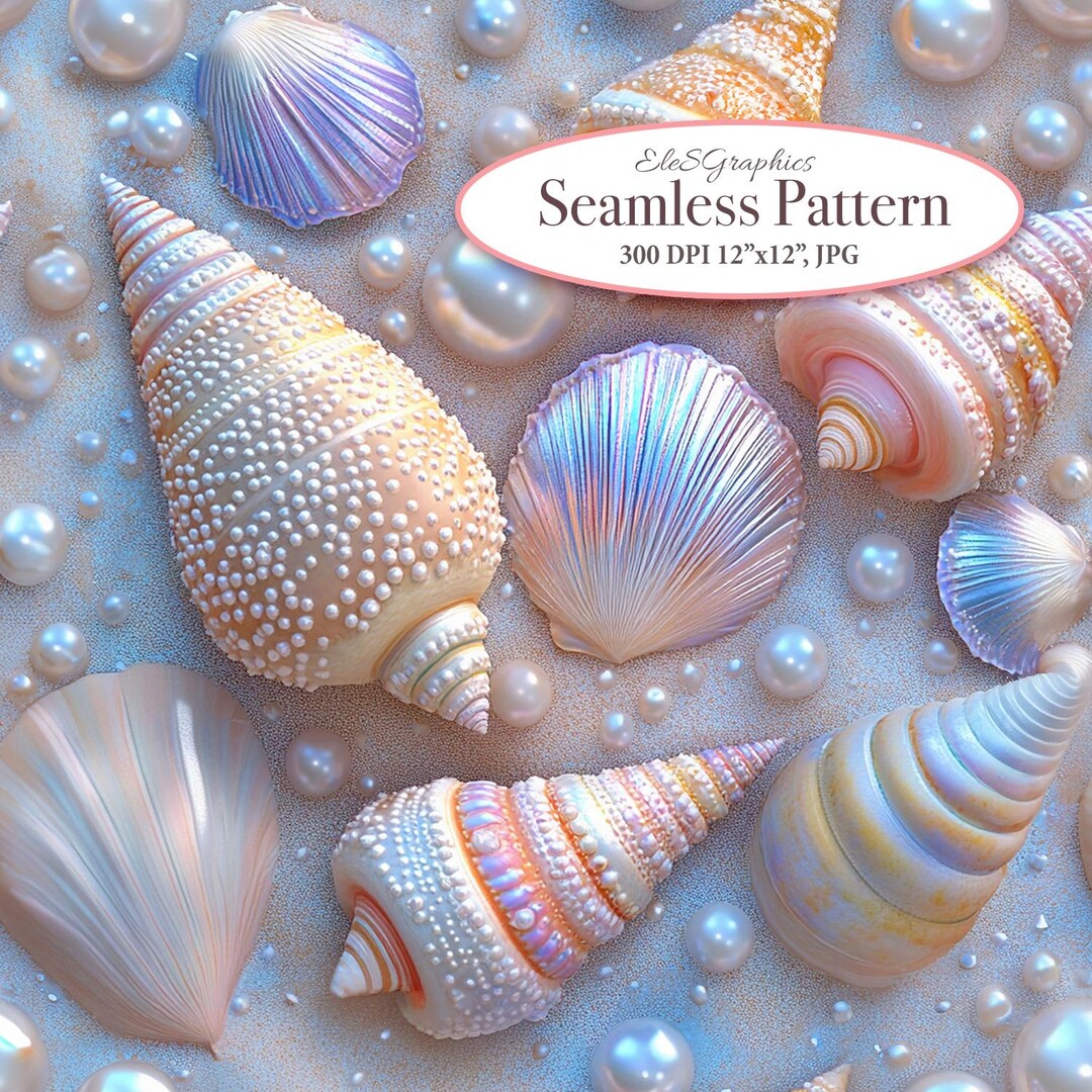 Iridescent Shells Seashells Pearls 3D Seamless Pattern. Digital Paper ...