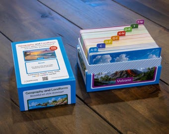 175 bildkort med geografi och landformer – Bildkort för barn (7,5 x 13,5 cm) + Livstids digital övning online.