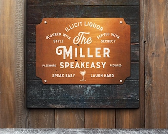 Personalized Speakeasy Bar Sign Canvas | Custom Surname Vintage 1920s Home Bar Decor