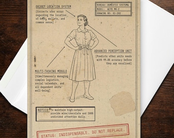 Blueprint Wife Birthday Card - Technical Drawing Style