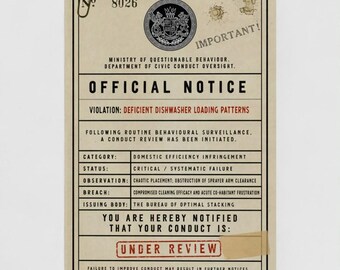 Birthday Card for Partner Who Can’t Load Dishwasher - Violation Notice